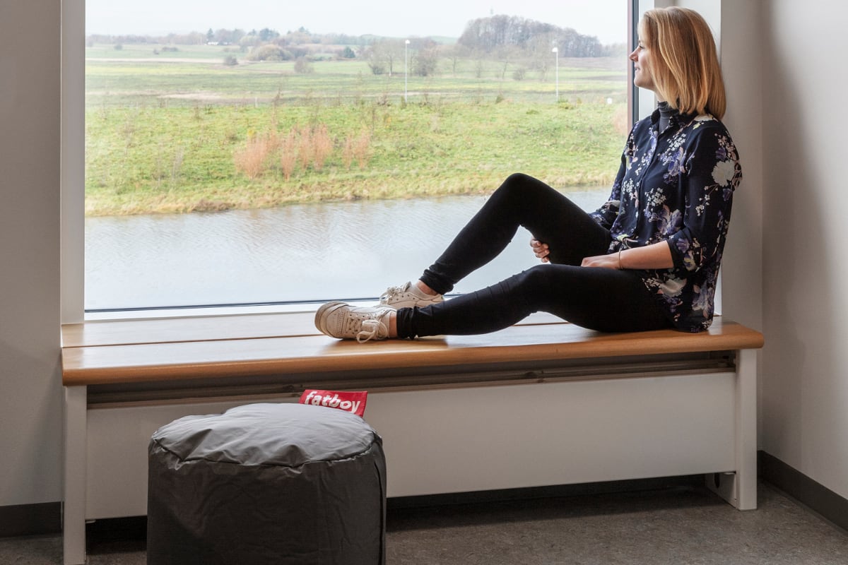 woman on bench radiator